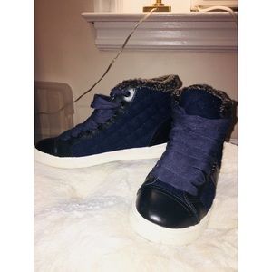 Tory Burch navy sneakers with cozy fur inside